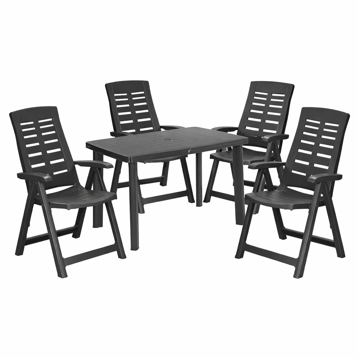 Mojawo 5-teilig Outdoormöbel Gartengarnitur Campingmöbel Gartentisch Kunststoff 100x70cm H72cm + 4 Klappstühle 5 Positionen Anthrazit