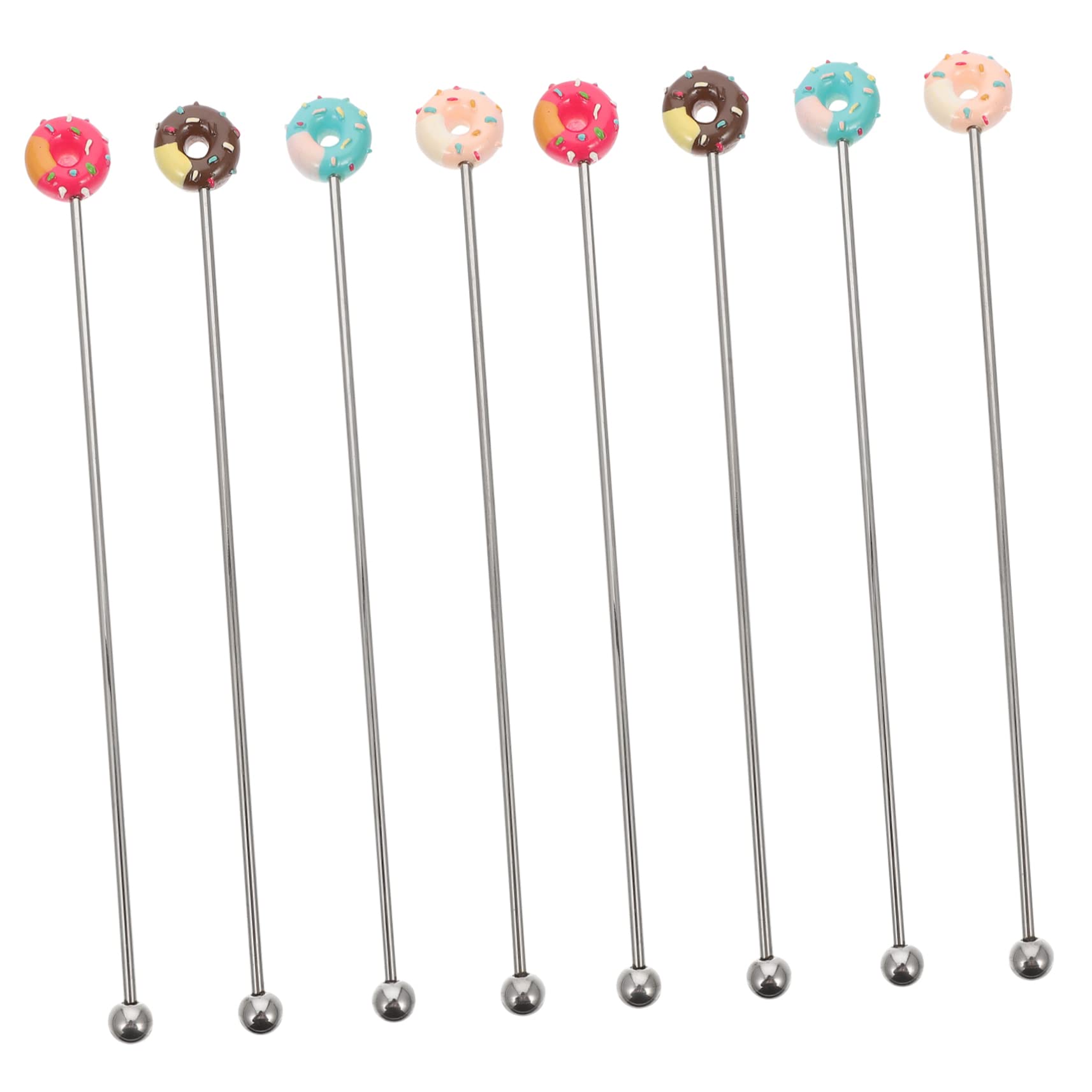COLLBATH 8Pcs Stainless Steel Donut Cocktail Stirrers Reusable Drink Swizzle Sticks for Coffee Bar and Attractive Design for Beverages