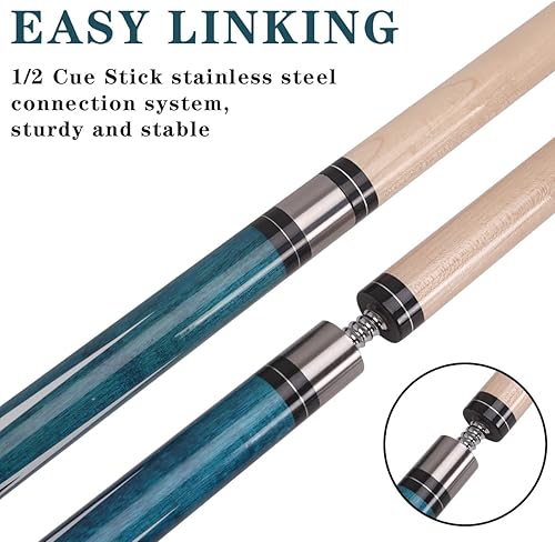 Miniatura 3 de Juego de taco de billar de arce de 58 pulgadas, 19 oz20 onzas, punta de 0.512 in, palo de billar profesional de madera dura de arce canadiense