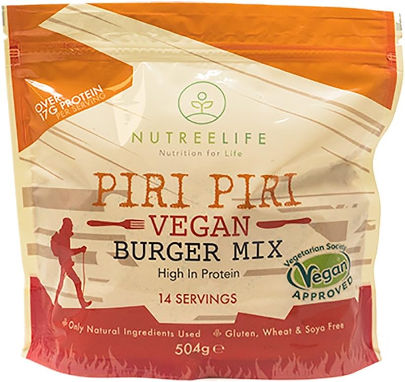 Vegan Burger Mix by NutreeLife. High Protein and All-Natural Ingredients. Gluten, Wheat, SOYA, Dairy Free - 504g (Piri Piri)