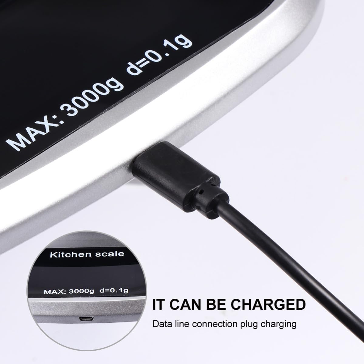 Báscula 1 G Cocina Digital Recargable de Acero Inoxidable 3 Kg/0 | Pantalla Lcd, Sensores de Alta Precisión, Portátil y Ligera, Uso en Cocina y Joyería