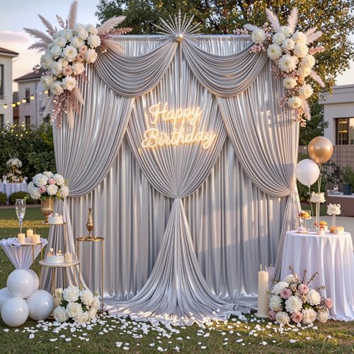 20ftx12ft Shimmer Silver Backdrop Curtain for Parties, Wrinkle Free Thick Sequin Backdrop Drapes, 4 Panels 5x12ft Shimmer Photo Back Drop Cloth for Wedding Birthday Photography Background