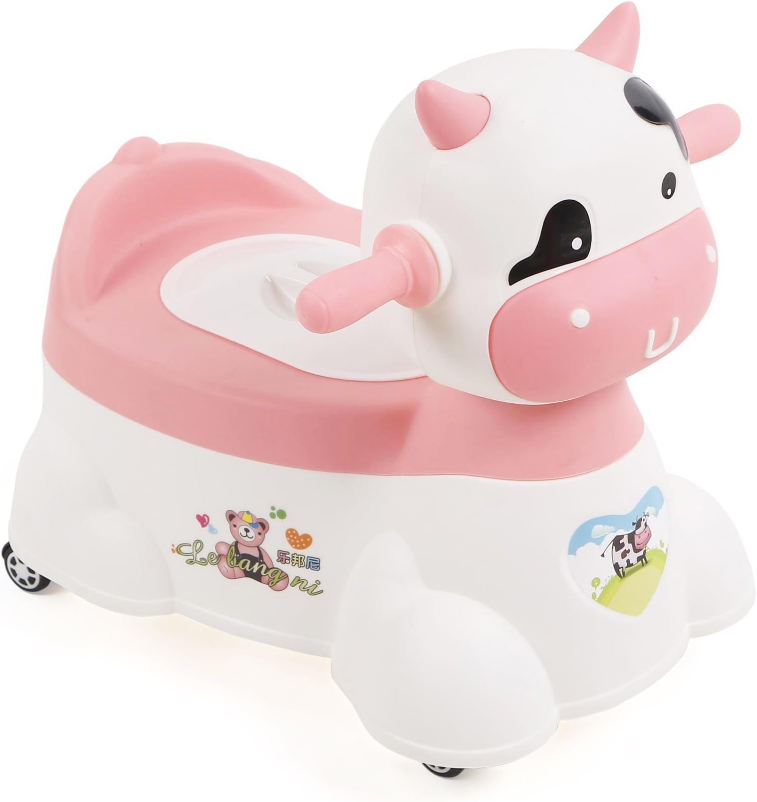 Offspring Baby Musical Potty Chair with Wheels, Cow, Pink/White