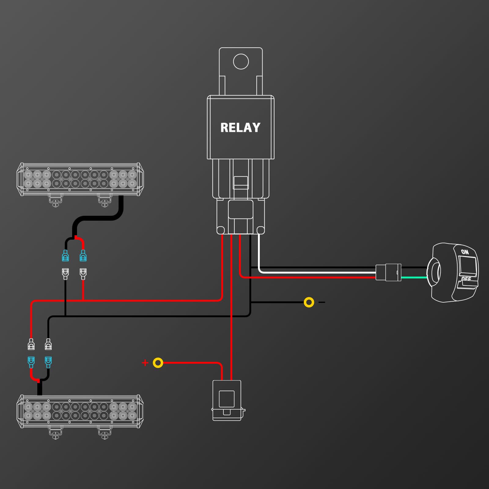 RIGIDON Motocyklowa wiązka kabli, 12 V, 40 A, 18 AWG, 2 przewody, wodoszczelna, zestaw kabli, listwy kablowe LED, wiązka przewodów do reflektorów przeciwmgielnych, dodatkowy reflektor roboczy, światło