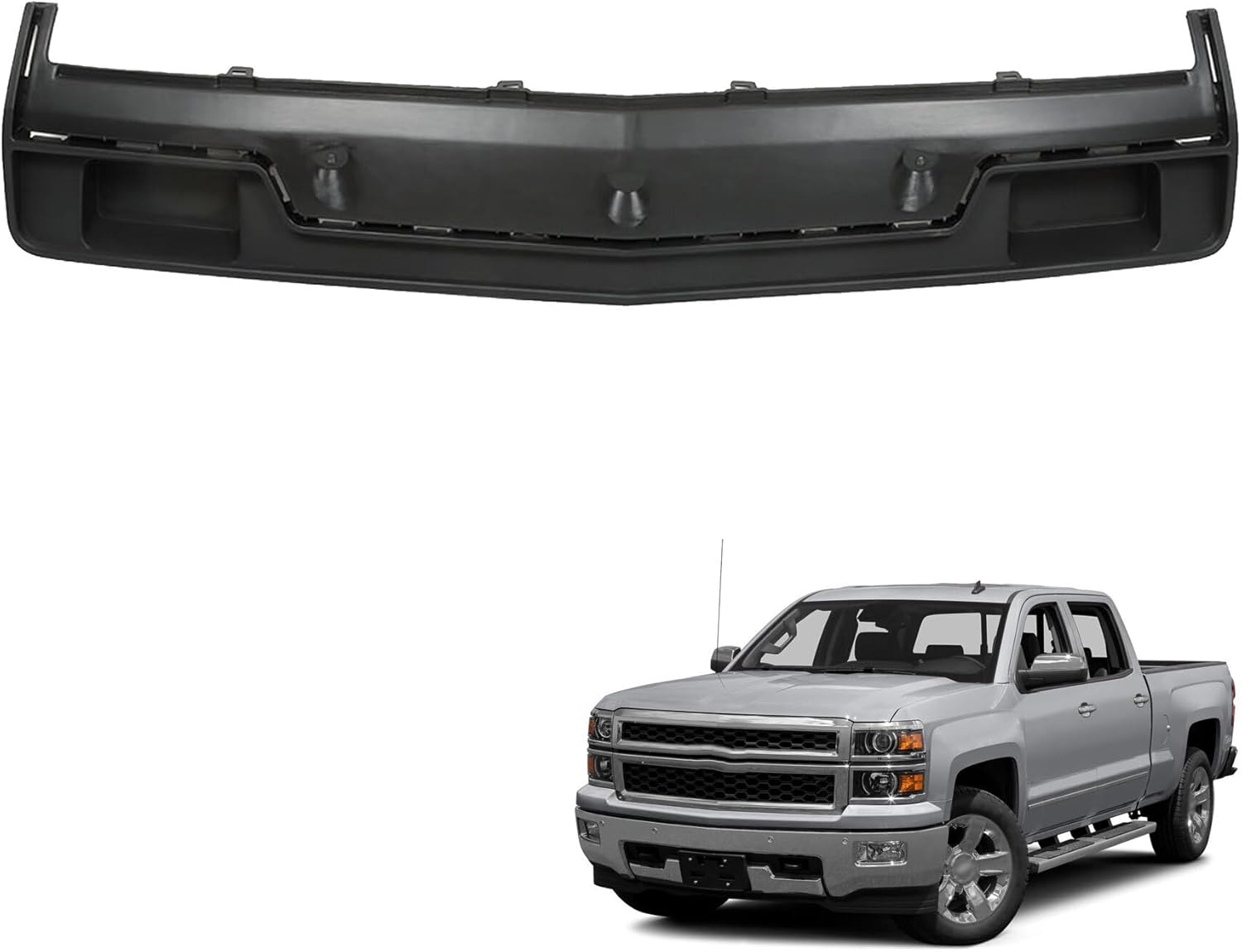 munirater Black Front Bumper Filler Panel with Deputy Decorate Plate Without Tow Hooks Hole Replacement for 2014 2015 Silverado 1500 23126910