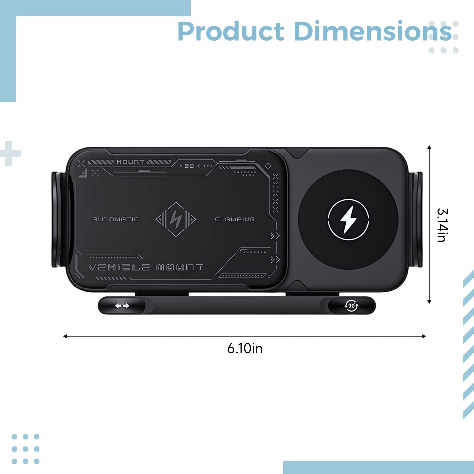 Supporto per caricabatterie da auto wireless per telefoni pieghevoli, ricarica rapida da 15 W, con forte forza di attacco, rotazione automatica, braccio elettrico, cruscotto/ventilazione, universale