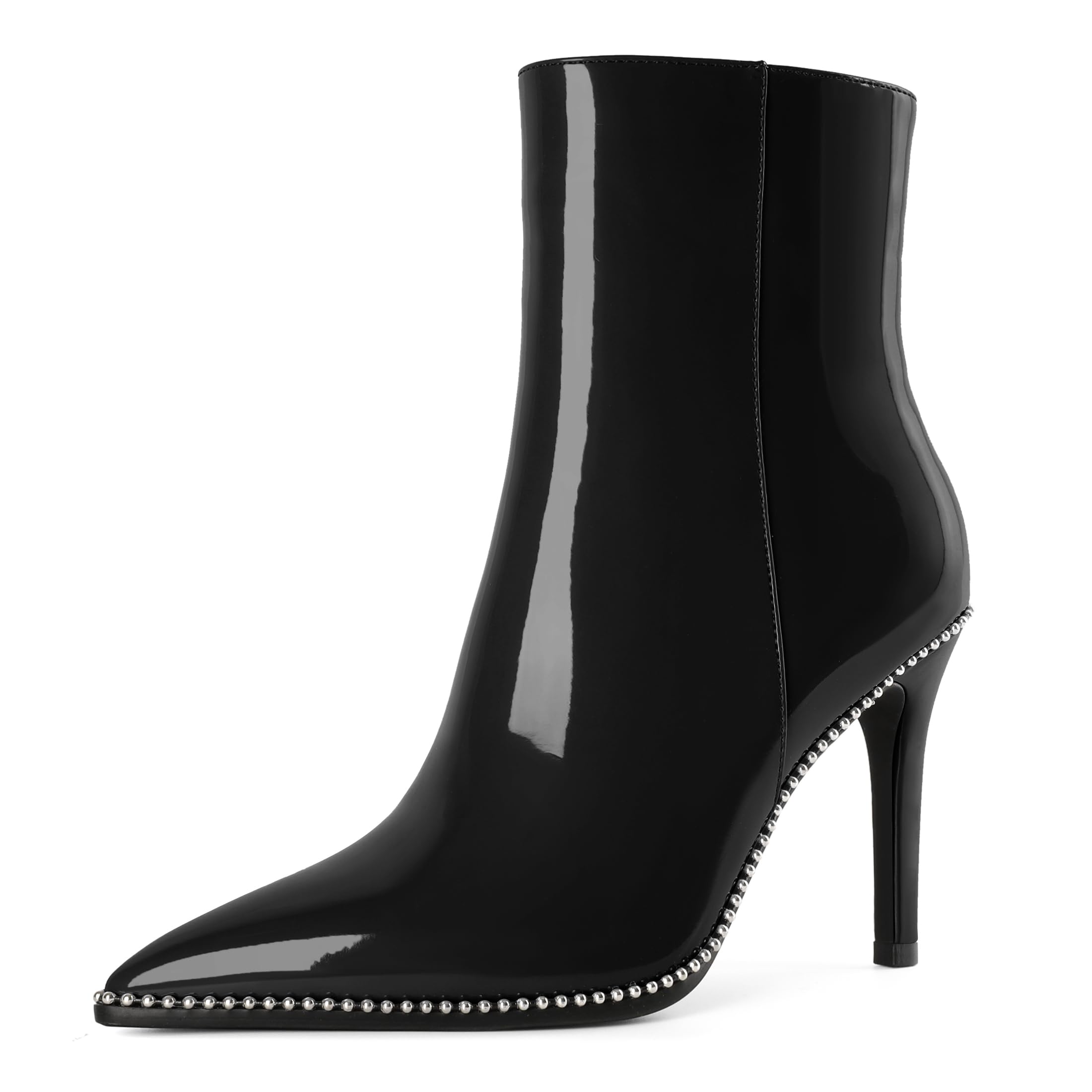 Joseywade Ankle Boots High Heel Boots Women Pointed Toe Stiletto Thin Slim Heel Booties Side Zipper Beaded Short Boots Shoes