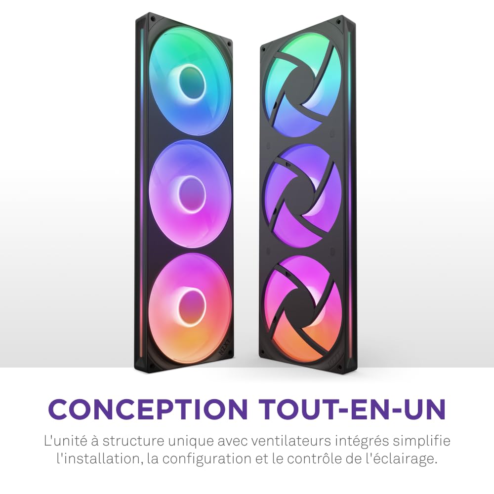 NZXT F420 RGB Core - Unité de ventilateur à cadre unique de 420 mm avec 3 ventilateurs RGB de 140 mm - Contrôle de la vitesse et de l'éclairage - Haute pression statique et flux d'air - Noir