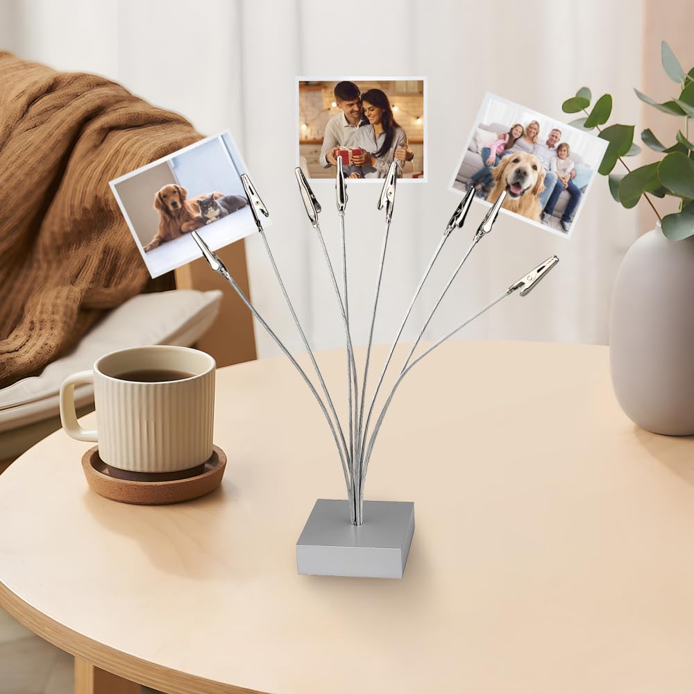 Supporto per Cornice da Scrivania, Portafoto a 8 Rami con Albero Genealogico, Porta Biglietti d'Auguri a Coccodrillo Clip per Casa, Ufficio, Matrimonio, Festa, Decorazione Natale