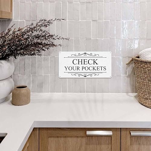 Miniatura 5 de Letreros de metal retro para lavandería, decoración de pared, 12 x 6 pulgadas, reglas de lavandería, decoración impresa para el hogar (blanco)