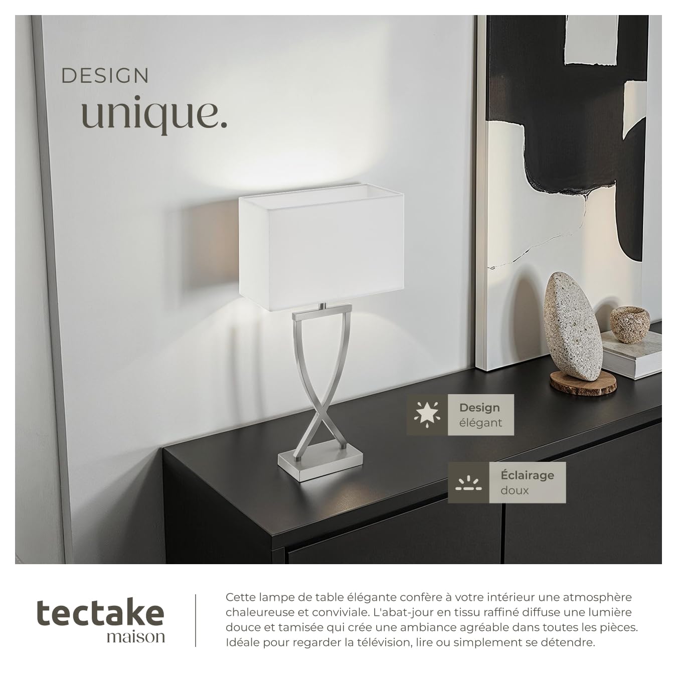 tectake® Lampe de table Moderne Lampe à poser salon Design avec abat jour pour table de chevet, salon, chambre, bureau, dressing, entrée, table d appoint, Decoration maison