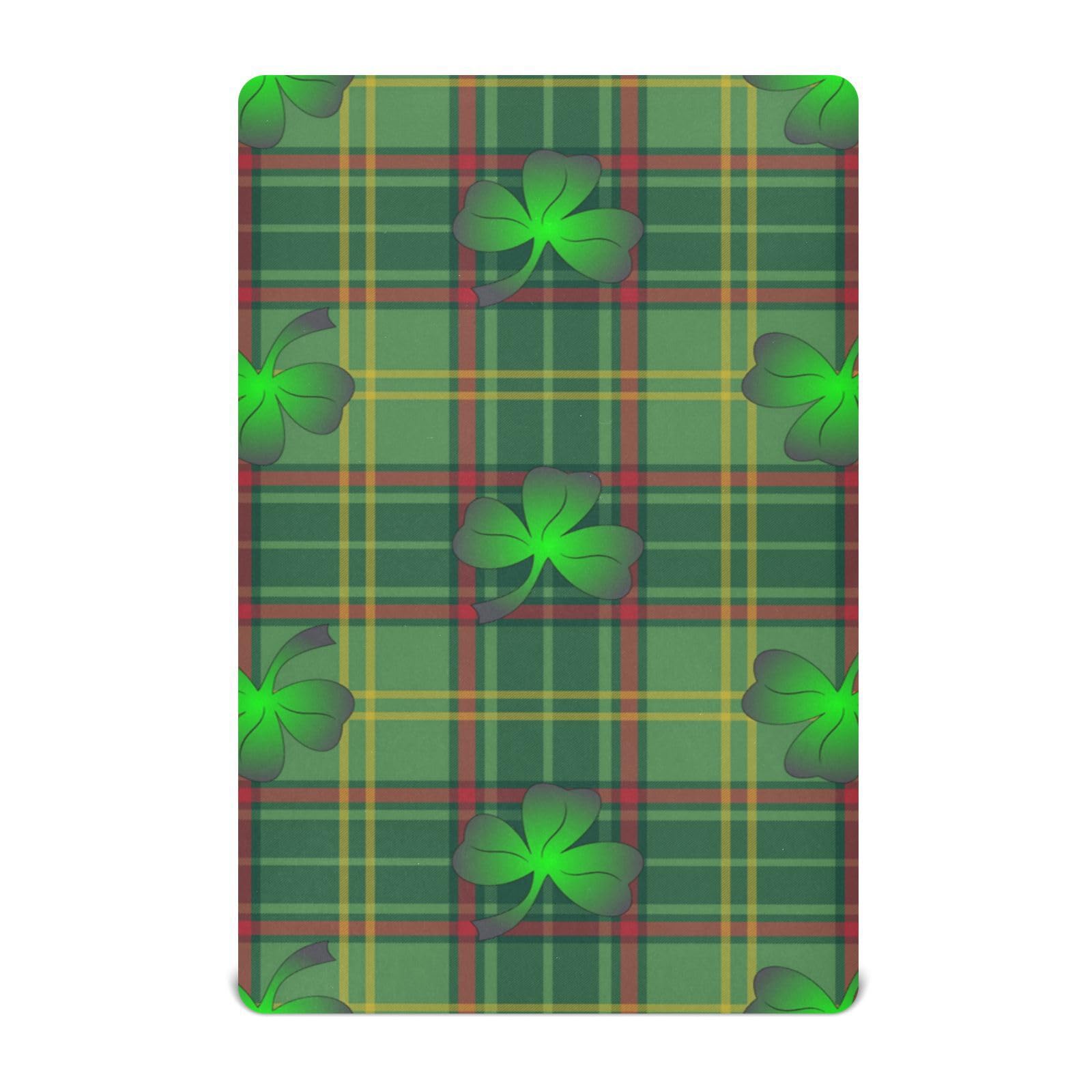 Moudou St. Patrick's Day Clover Plaid Playard Sheet for Boy Girls, Soft Breathable Fitted Toddler Sheet for Standard Playard Bed Mattress, 39 x 27 x 5 Inch
