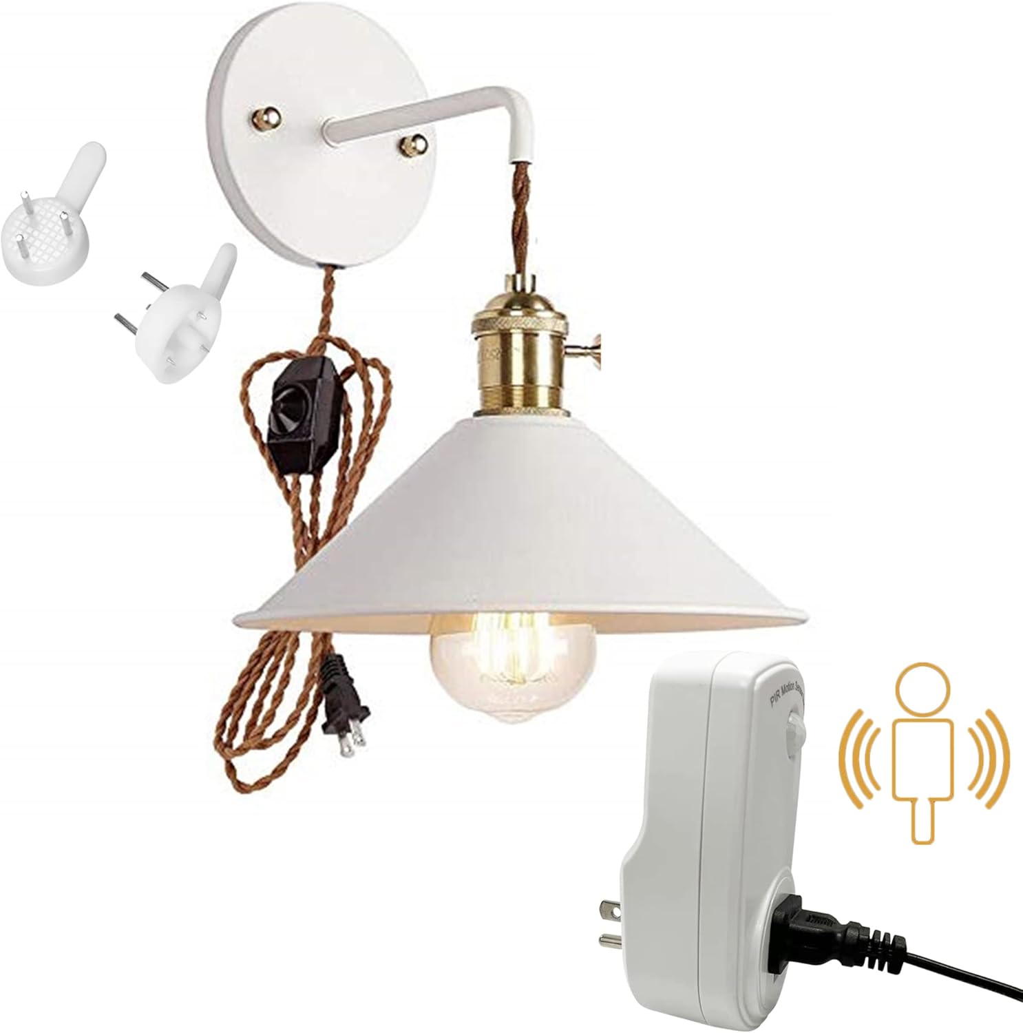 Kiven Nordic Wall Sconce One Cable(Mains Plug and on/Off Switch) Yellow Macaron Bedside Reading Light E26 Socket Copper lamp Holder Aisle Lights Matte Paint Body Corridor Lamp Bathroom Vanity Light