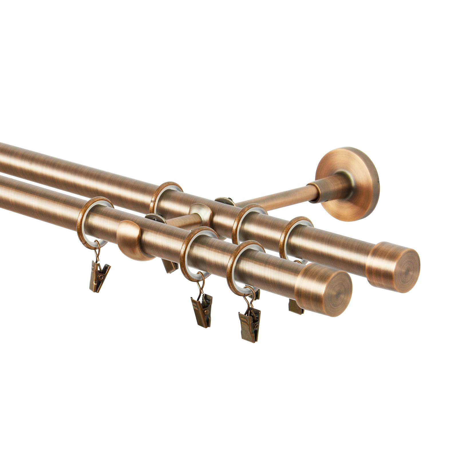 Tringle à rideau cuivre antique, 240 cm, 2 voies, 19 mm, métal, fixation murale, Embout droit
