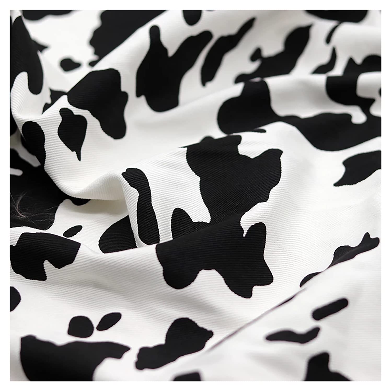 MaJu Stoff mit Kuh-Print Schwarz-weißer Baumwollstoff Twill-Stoff mit Animal-Print Bastelstoff-Material für DIY Handwerk, Mäntel, Röcke, Heimtextilien(Breite: 1,5 m)(Size:3m)