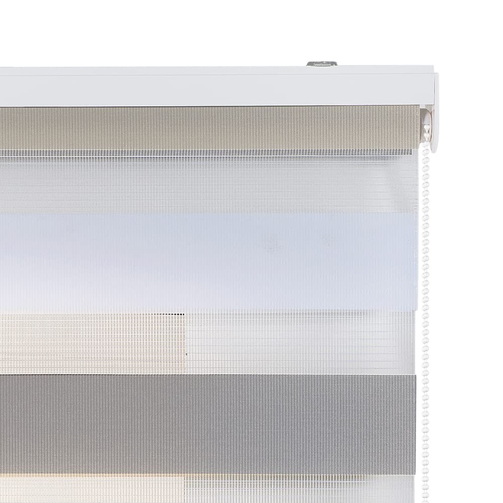 Estores Basic - Stores Nuit et Jour, Stores Double Couche pour intérieur, Couleur Blanc Marron Gris, 80 x 180 cm