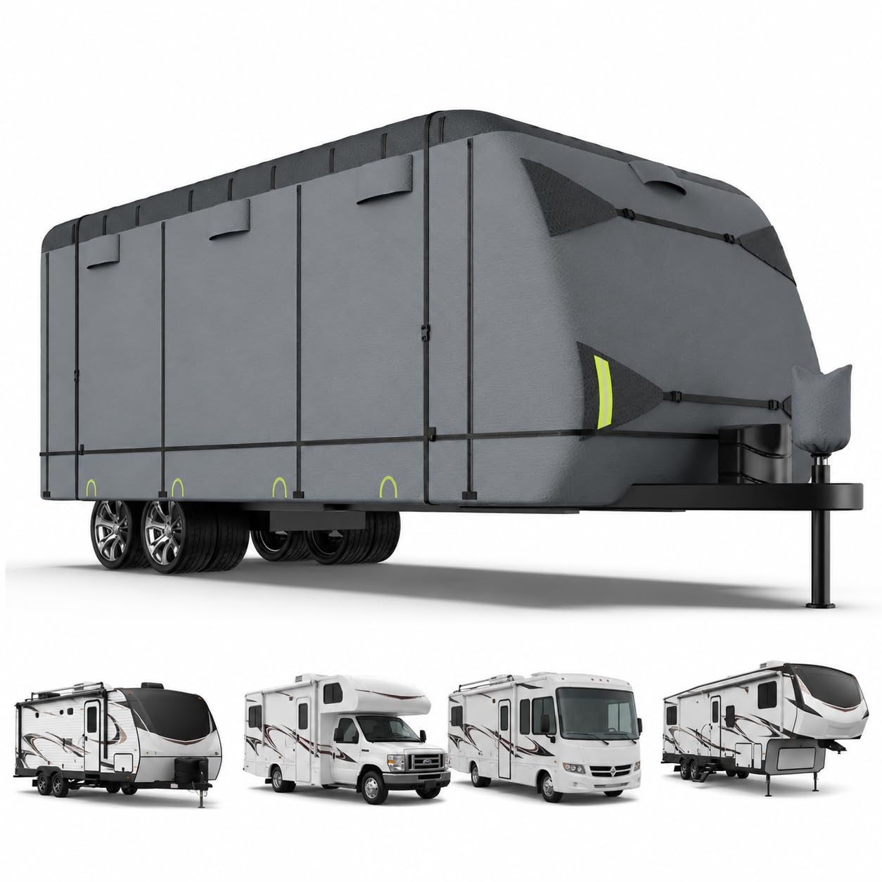 Qoyydsdbl Robust 7-layer caravan cover for Outdoors RV Creek Side 22FKS 2016-2025 290" L×102" W×91.5" H with 4 wheel covers, windproof, tear-resistant, anti-UV camper cover for motorhomes, waterproof
