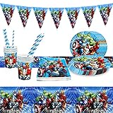 navidad infantil manualidades 【Tema de los Vengadores】: nuestro juego de vajilla para fiestas de cumpleaños infantiles, platos, vasos y manteles de papel están impresos con personajes de superhéroes, perfectos para decorar cumpleaños y dar una sorpresa de cumpleaños a los niños que adoran los cumpleaños de superhéroes