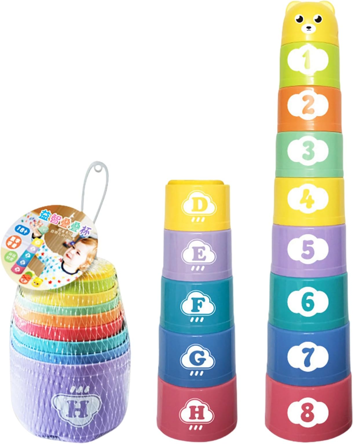 Number Letter Stacking Cups - Kids Interactive Toy, Bath Fun Cups, Educational Skill Development Set, Early Learning Play | Number Letter Engaging Development Activity For Kids Over 6 Months Home Use