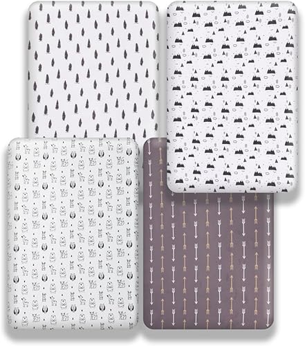 Miniatura 4 de Juego de 4 sábanas ajustables unisex para cuna de bebé, diseño de animales del bosque del bosque, de madera, neutro, para bebés, niños o niñas,