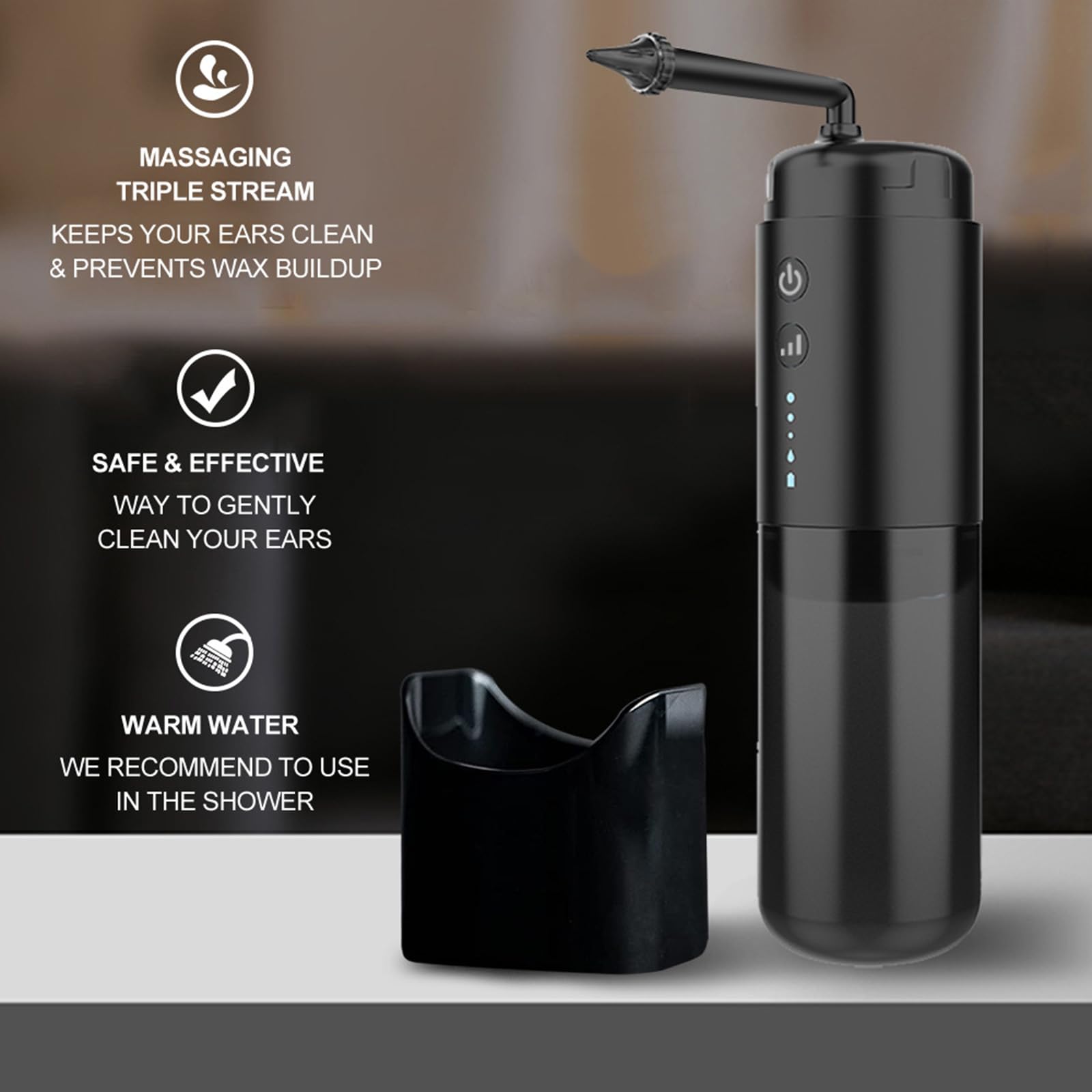 Elektryczny zestaw do usuwania woskowiny, zasilany wodą przyrząd do czyszczenia uszu z 3 ustawieniami ciśnienia, ładowany przez USB system irygacji uszu, zestaw do czyszczenia uszu z umywalką