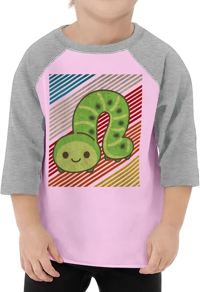 Cute Print Toddler Baseball T-Shirt - Caterpillar 3/4 Sleeve T-Shirt - Colorful Kids' Baseball Tee