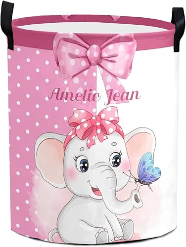 Cesta de almacenamiento de elefante rosa con lazo de lunares, impermeable, de tela Oxford, organizador para ropa sucia, contenedores de juguetes,