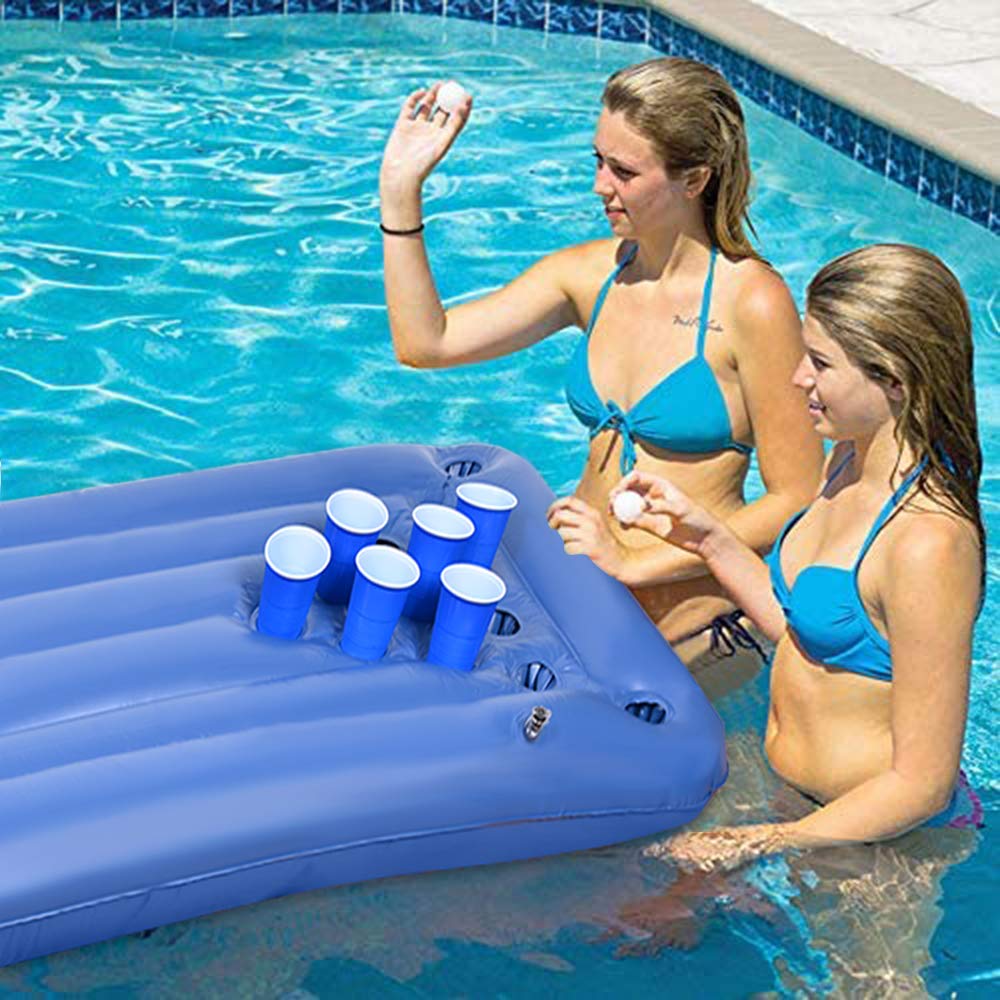 Faburo Aufblasbare Luftmatratze, 155x76x13cm Aufblasbares Pool Poog Matratze, Floating Foldable Mattress Luftmatratze für Schwimm Party Getränkehalter Partyspiele (Ohne Becher)