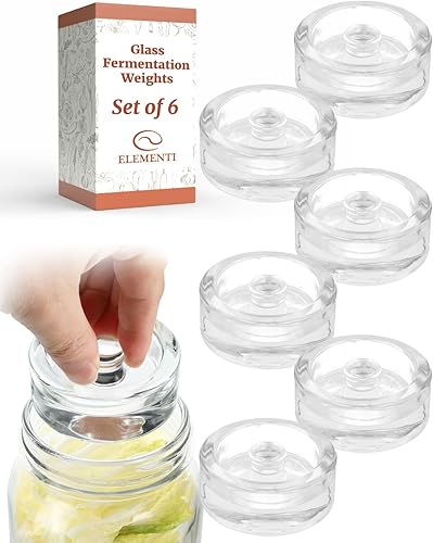 Elementi Juego de 6 pesas de fermentación de vidrio, peso de fermentación de vidrio de fácil agarre, ajuste perfecto para tarros de conservas de