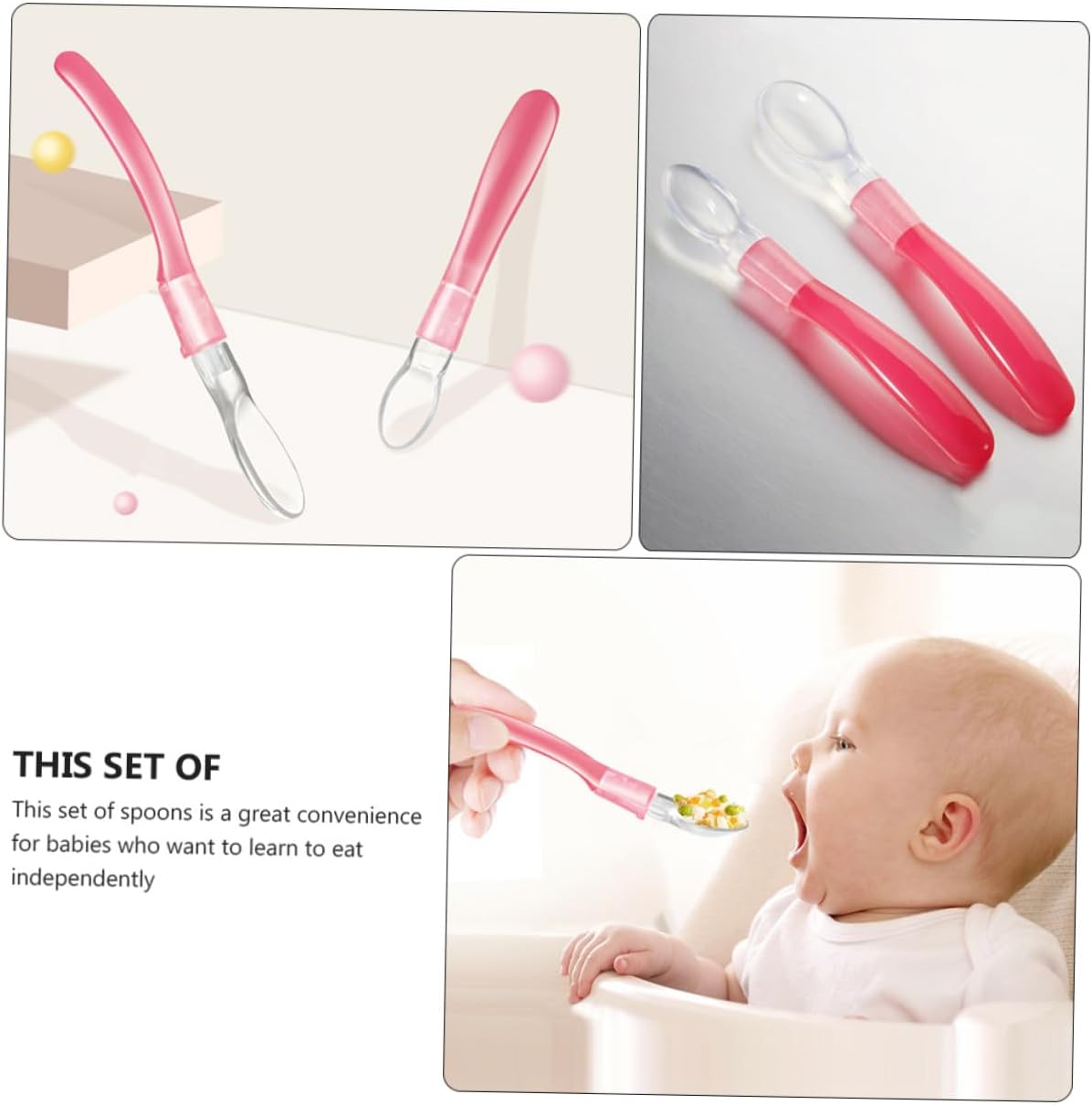 Silicone Training Spoon for Feeding Safe Soft Material Long Handle for Easy Feeding Red Weaning Tableware for Self-feeding Beginners