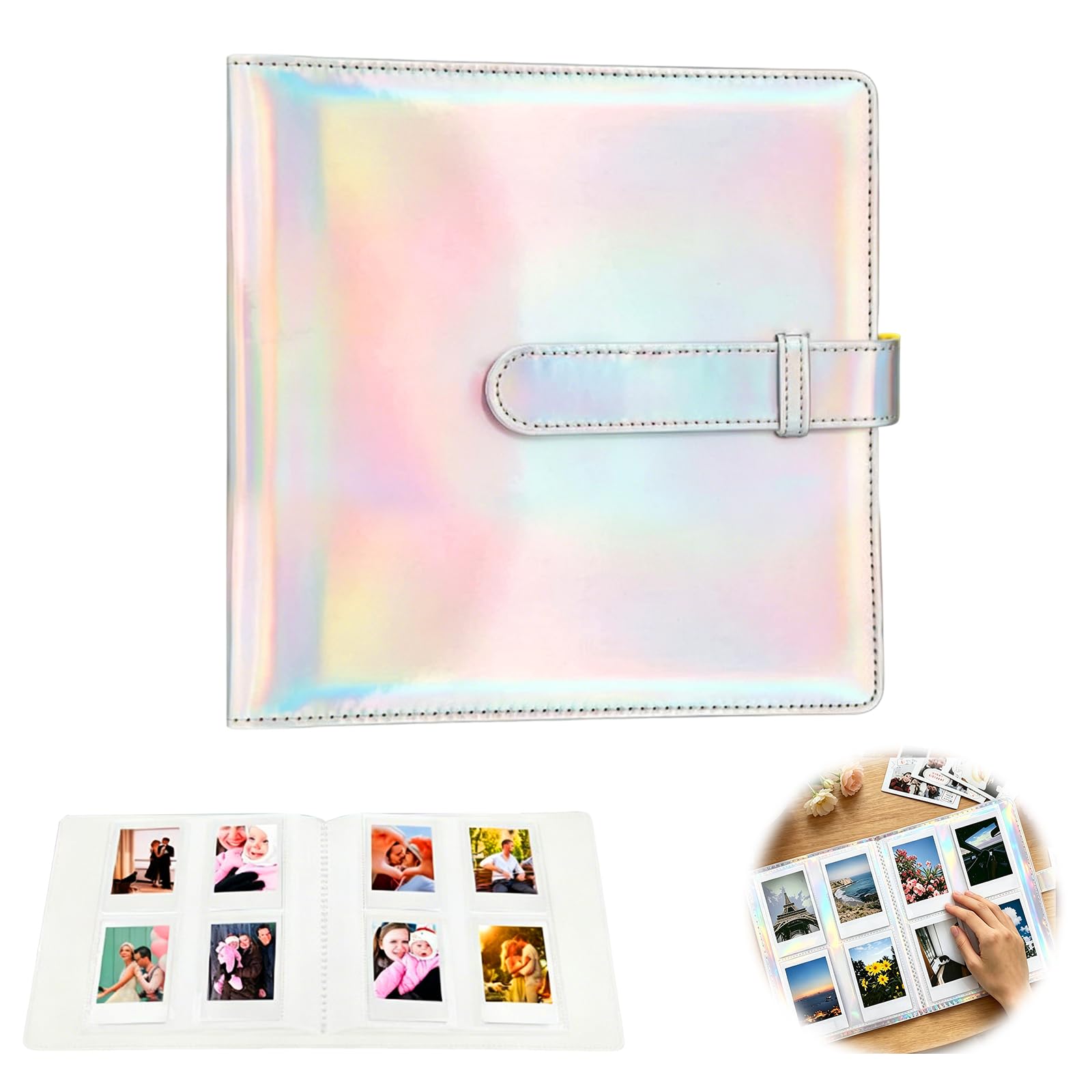 Álbum para fotos Polaroid e Instax de 3 x 3 pulgadas con 256 bolsillos y organizador plata