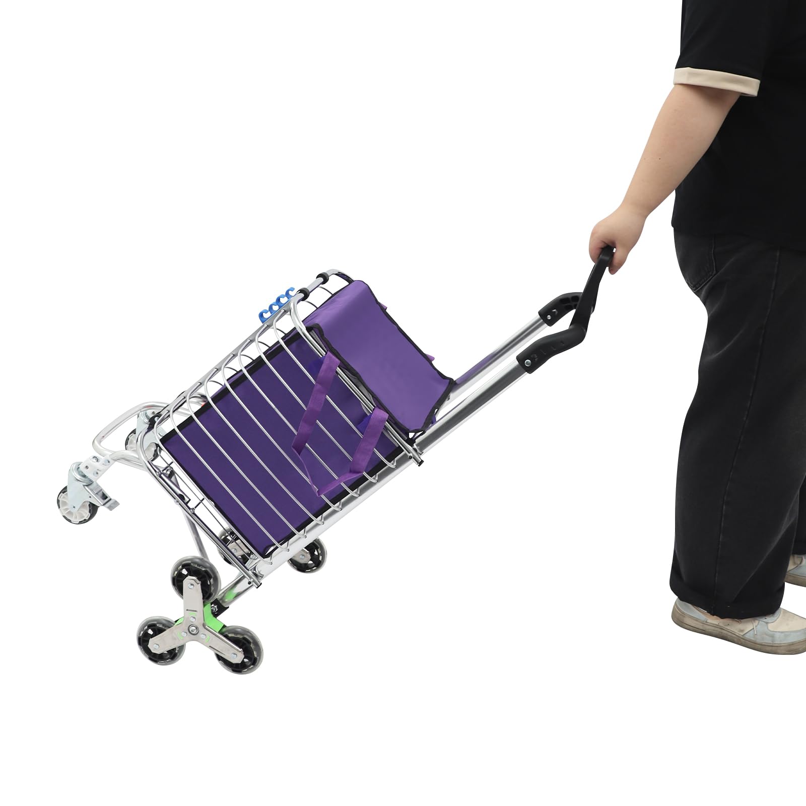 Carrello per la spesa pieghevole con ruote, capacità 35 l, viola, carrello per il trasporto, leggero, in lega di alluminio, per visite al supermercato e viaggi