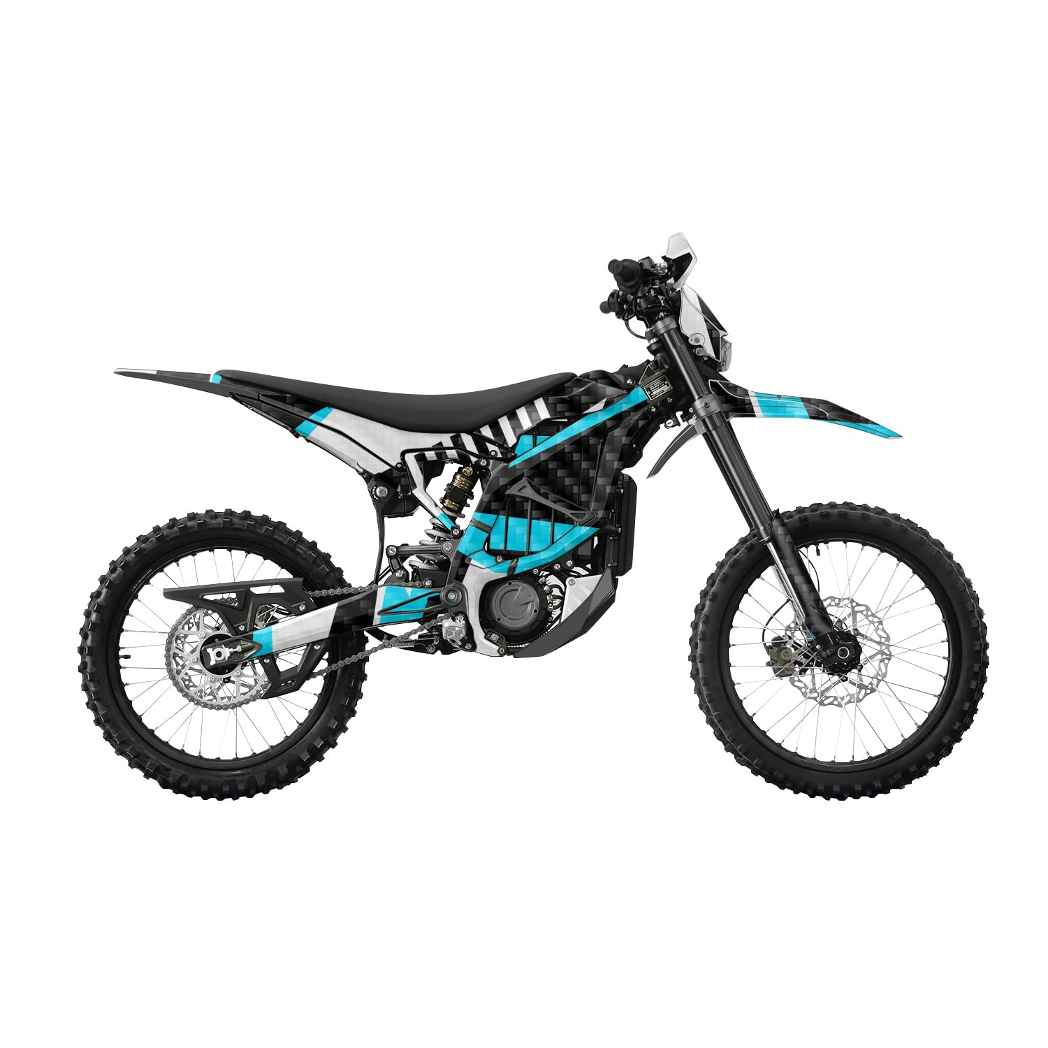 Carbon Fiber Surron Ultra Bee Graphics Kit Wrap - Bars and Bolts Cyan - Sur-Ron Skin - Premium 3M Vinyl Protective Wrap Decal Cover - Easy to Apply | Crafted in The USA by MightySkins