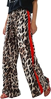 High Waisted Leopard Print Wide Leg Trousers for Women Cusual Comfortabl...