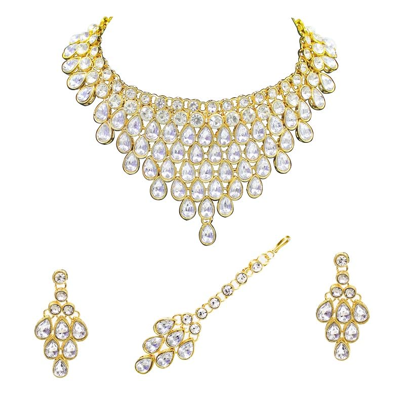 SAIYONI womens Fancy Design Gold plated Stone Choker Necklace Earring with maangtikka jewellery set (B09NSX4CGN) Amazon Price History, Amazon Price Tracker