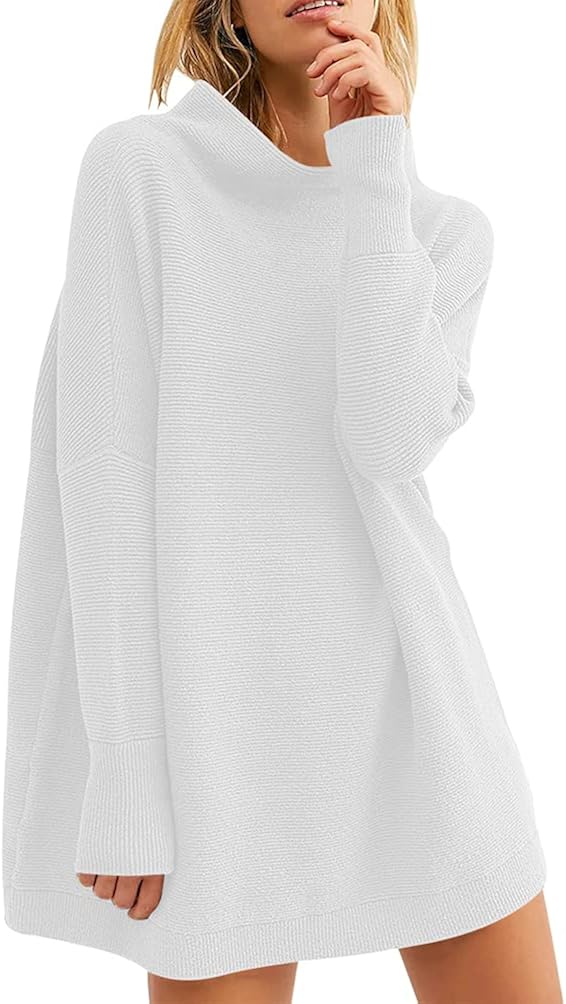 MISSJOY Women Casual Turtleneck Batwing Sleeve Slouchy Oversized Ribbed Knit Tunic Sweaters White : Clothing, Shoes & Jewelry