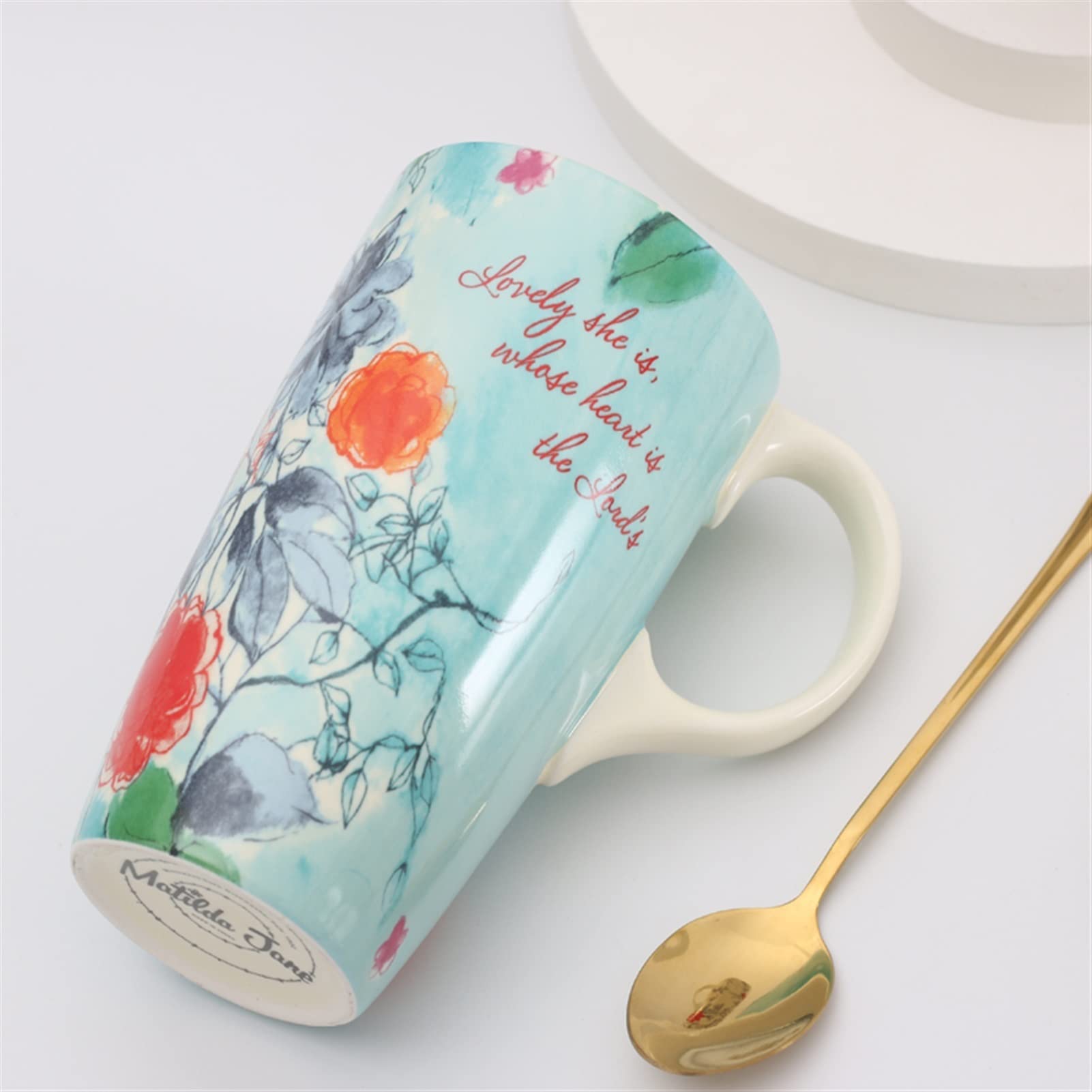 Kaffeetasse Große Kapazität Becher Keramik Reisebecher mit Deckel und Löffel Porzellan Wasser Tasse Milch Kaffee Teetassen Retro Drinkware 400ml Teetasse (Size : 401-500ml, Color : C)
