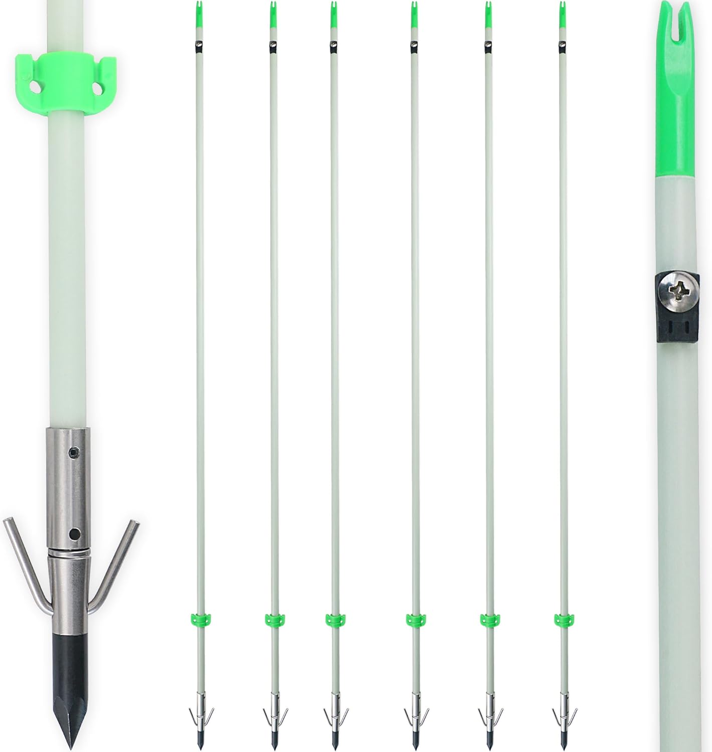 34inch Bowfishing Arrows Luminous with Broadheads and Safty Slides for Compound Bow&Recurve Bow Fishing Arrow Archery Hunting (Pack of 6) (White)
