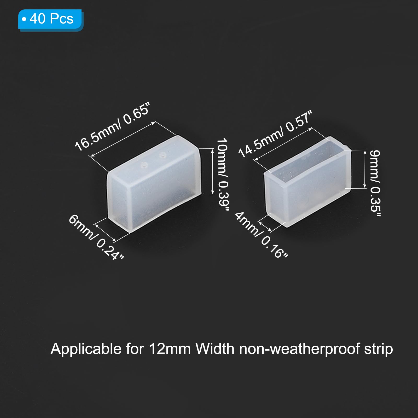 PATIKIL Silicone End Cap Plug Cover for Strip Light 40 Pack IP67 Waterproof with 2 Holes Fit 12mm Wide LED Strip Light - Image 2