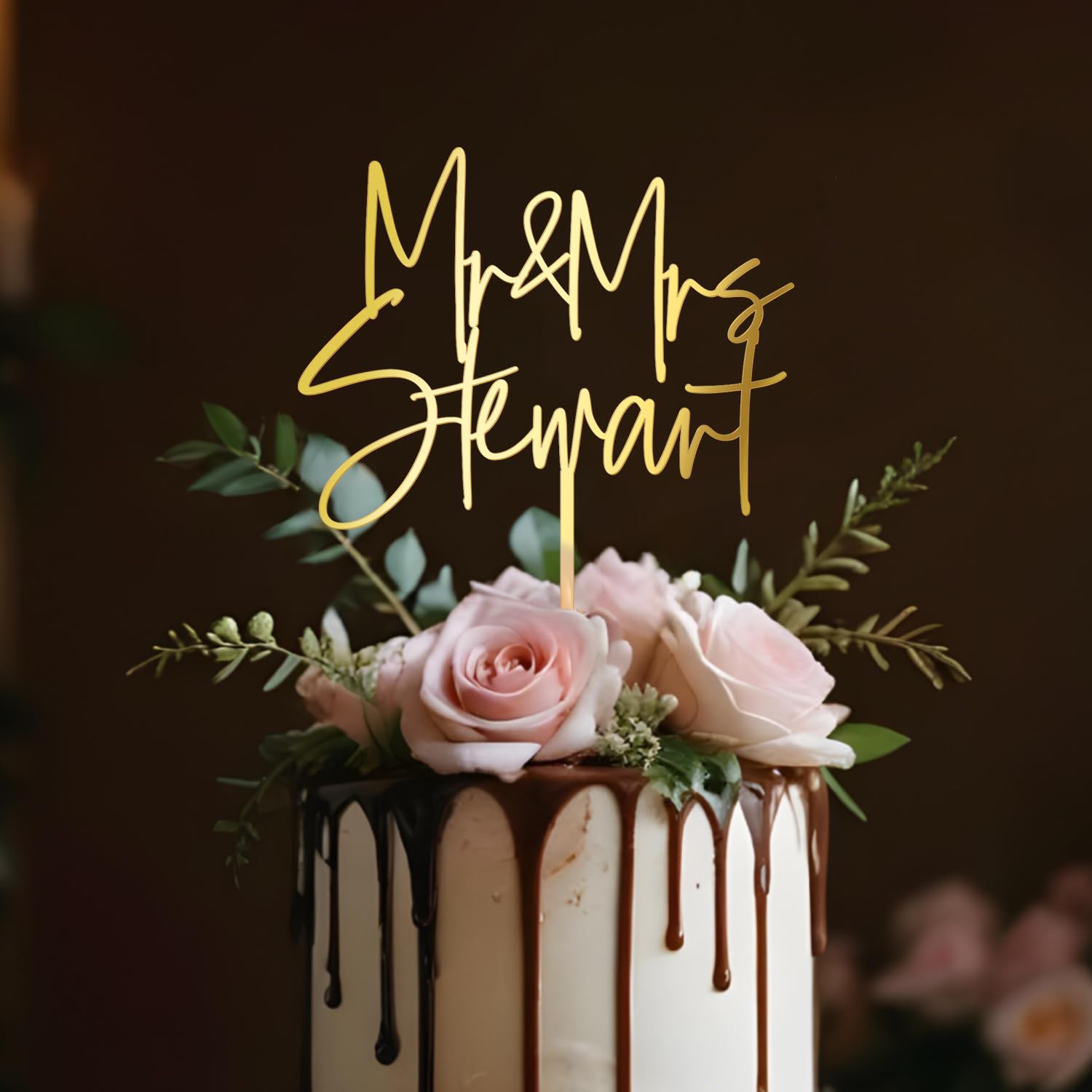Personalized Mr & Mrs Wedding Cake Topper with Custom Bride and Groom's Last Name Cake Decoration โ image 1