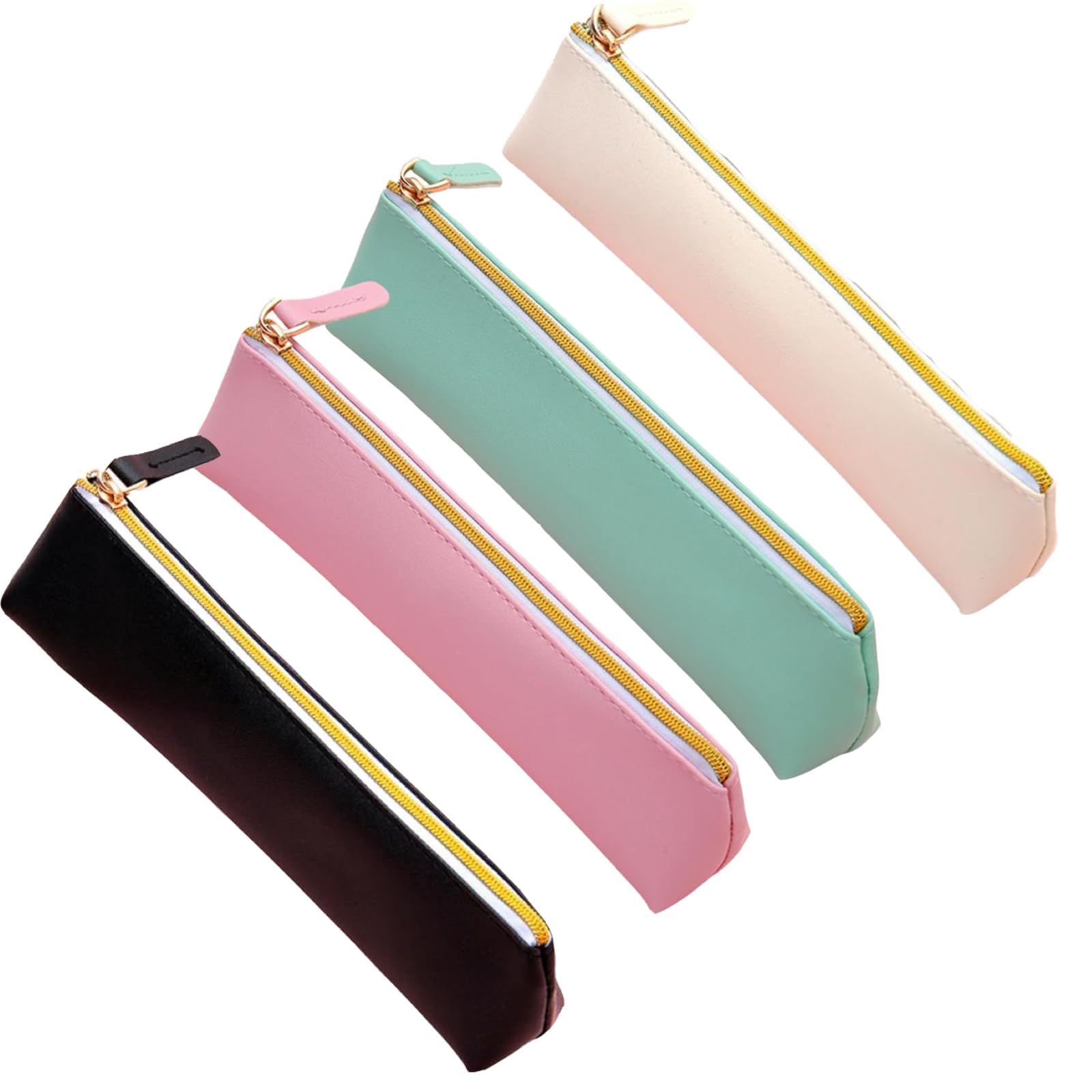4 Slim Pencil Cases, Small Pencil Case Set, Mini Leather Pencil Pouch, Cute Aesthetic Pen Case for Students Artists