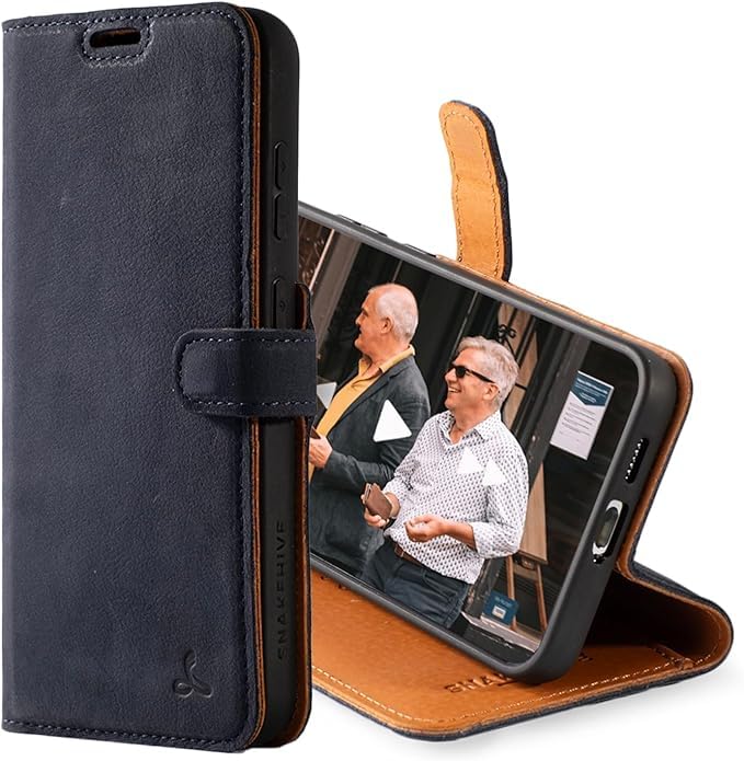 Snakehive Leather Wallet for Samsung Galaxy S25 Edge - Real Leather Wallet Phone Case with Viewing Stand and Card Holder - Flip Folio Cover with Card Slots (Navy)