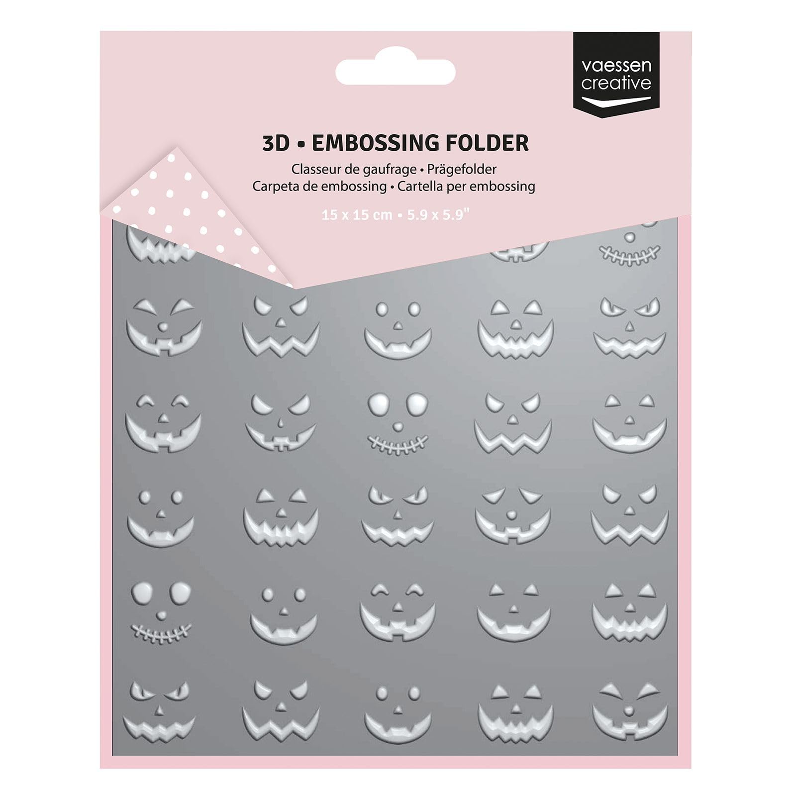 Vaessen Creative 3D Embossing Folder - Pumpkin Faces 5.9 x 5.9" (15 x 15 cm) - Card Making Supplies for Journaling, Blank Cards and Envelopes - Scrapbook Accessories for Halloween and Autumn