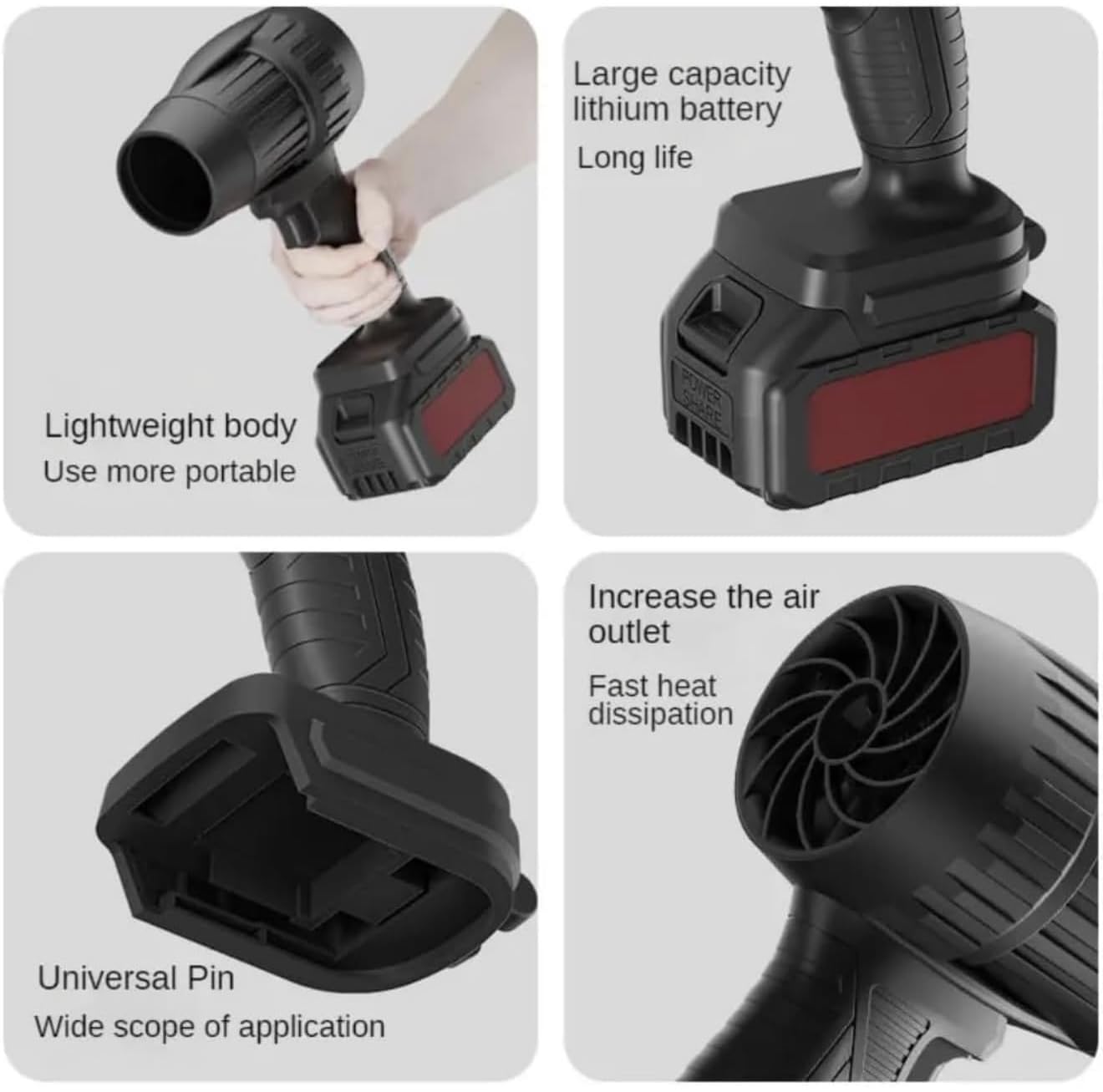 Bdit Accesorios Soplador de Batería, Mini Soplador de Hojas con Turbocompresor, Velocidad del Aire hasta 126 km/h, Equipado con 2 baterías de 88 V, Adecuado para el mantenimiento y mantenimiento de