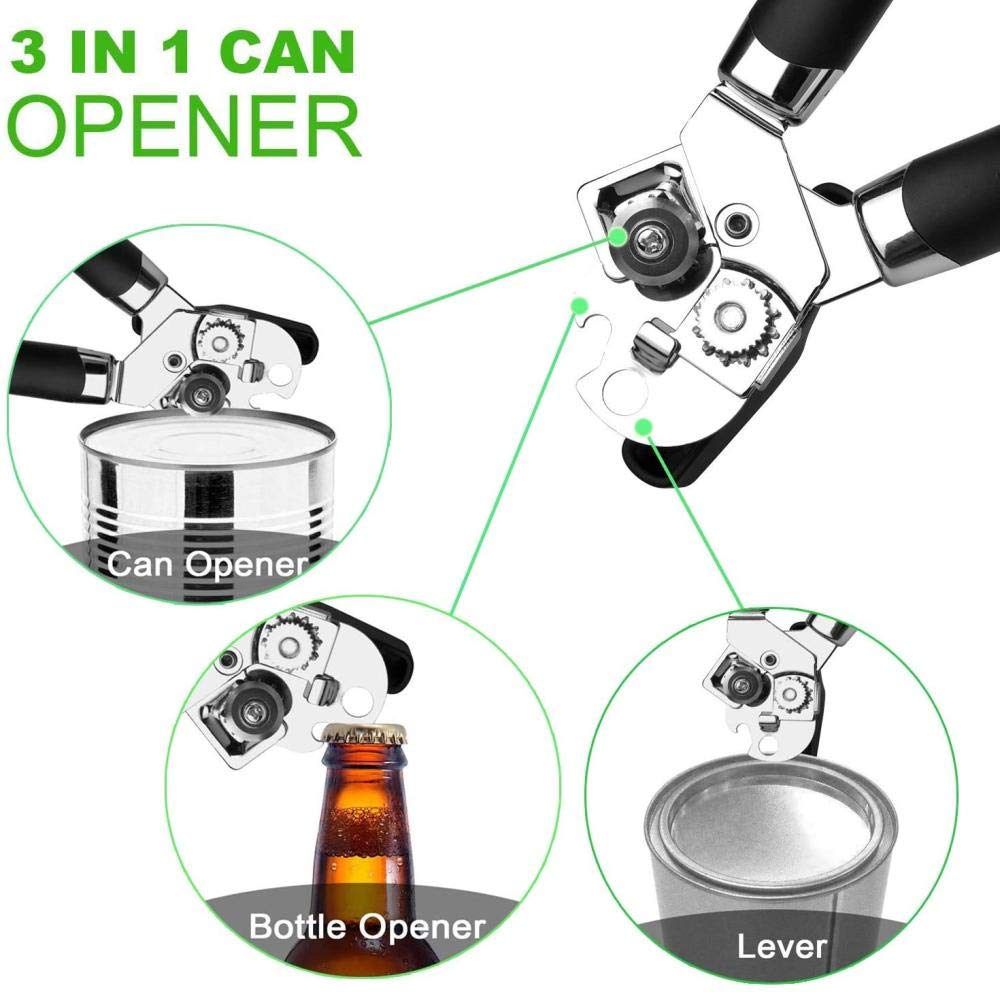 Apriscatole Manuale 3 In 1 - Senza Bordi Taglienti, Impugnatura Ergonomica, Per Lattine E Bottiglie