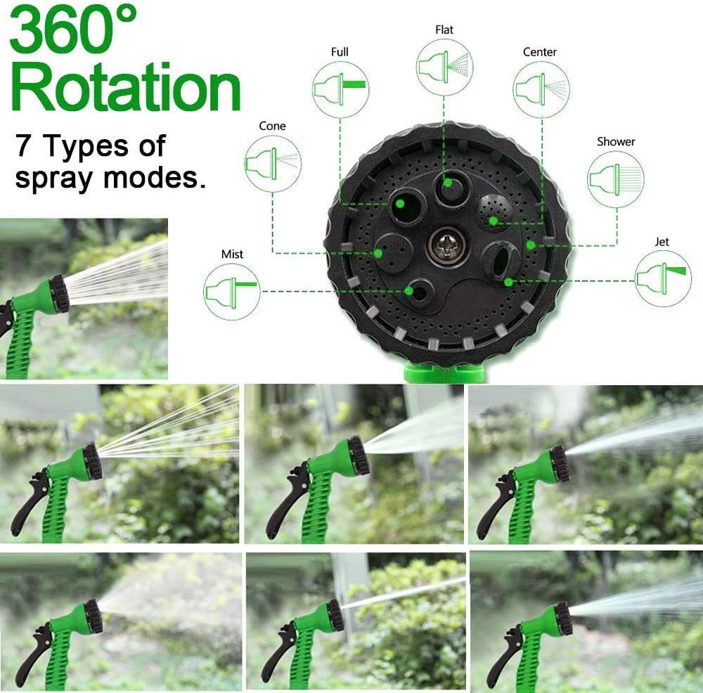 MIAOZHANG Tubo da Giardino Verde 25/100Ft Tubo Estensibile da Giardino Tubo Irrigazione Estensibile con 7 Funzioni di Spruzzo per Camper E Giardino di Casa