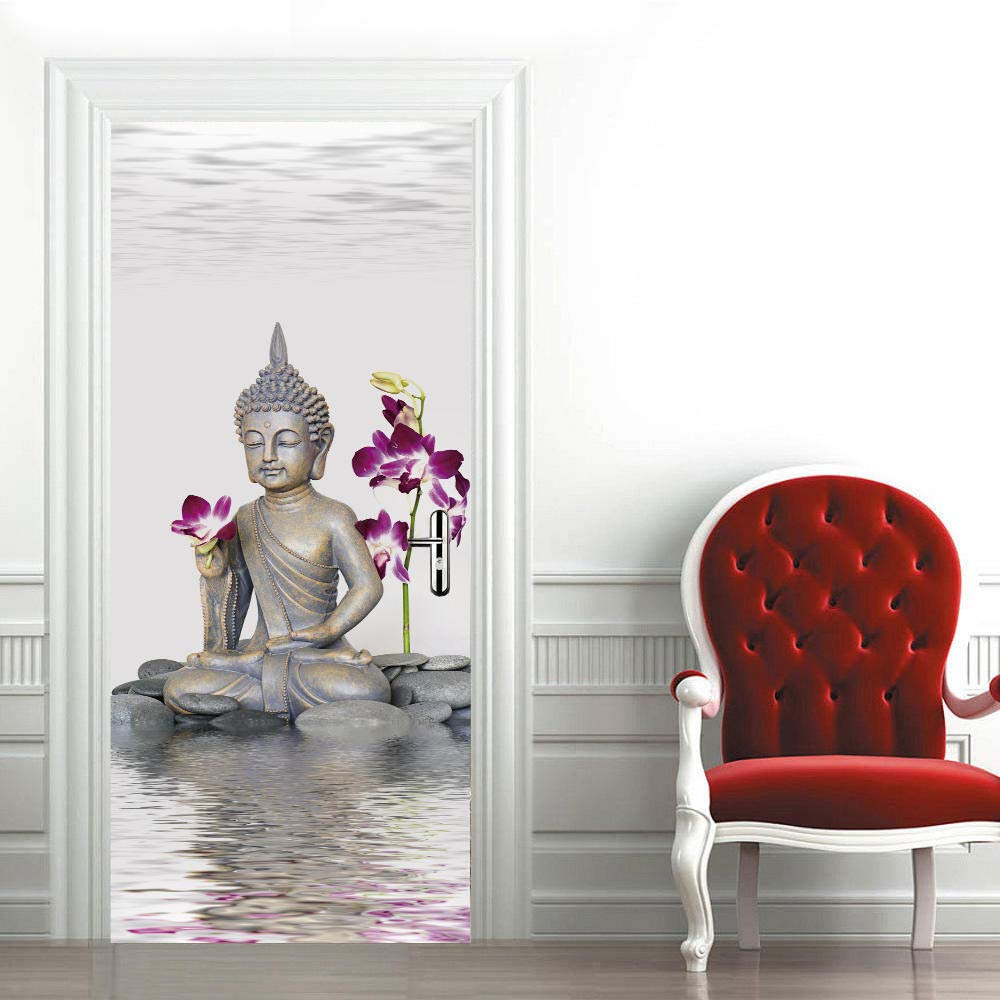 Autocollant De Porte Trompe Loeil 3D Bouddha Pvc Auto Adhésif Amovible