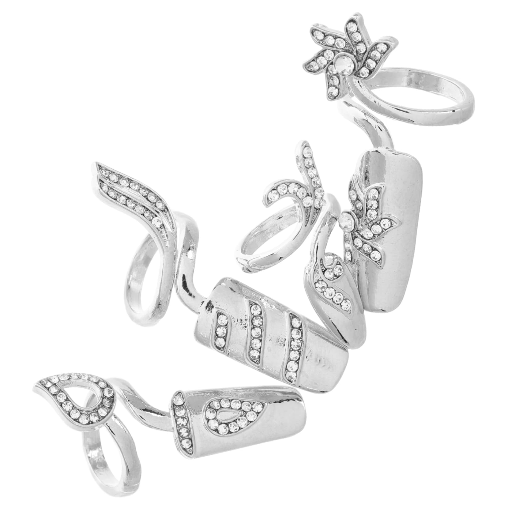 IWOWHERO 1 Set Rhinestone Alloy Nail Tips Rings for Women Elegant Nail Art Decoration Easy to Wear for Parties Weddings and Festivals