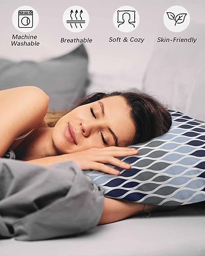 Miniatura 4 de Fundas de almohada geométricas de tamaño estándar de color azul marino, paquete de 2 fundas de almohada suaves decorativas para sofá y sillón, funda