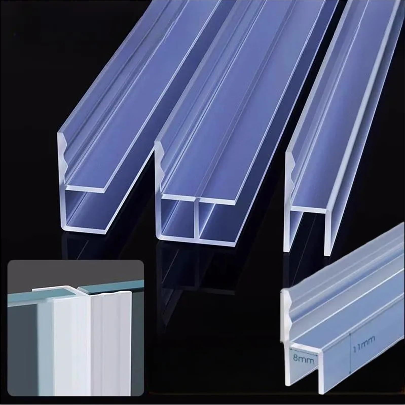Tira de sellado de puerta de vidrio de silicona transparente, 6-12mm, retención de agua for cuarto de ducha y baño